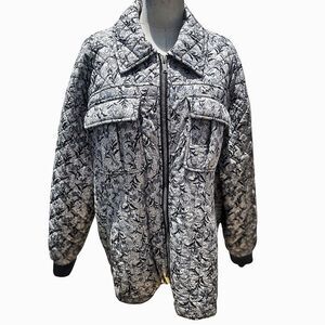 Bagatelle Gray Blue Abstract Floral Puffer Jacket Size XL NWT